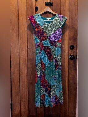 Coldwater Creek Multicolor Patchwork Pattern Maxi Dress - Women's Casual V-Neck